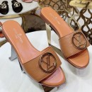 Louis Vuitton Lock It LV Circle Calfskin Flat Slide Sandals Brown 2019 (1050-9061835 )