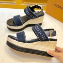 Louis Vuitton Blue Fabric Wedge Espadrilles Sandals 2019 (1054-9051559 )