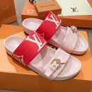 Louis Vuitton Bom Dia Giant Monogram Flat Sandals 1A57JT Pink/Red 2019 (HQG-9051613 )