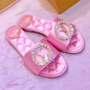 Louis Vuitton Madeleine Silk Crystal LV Circle Flat Slide Sandals Pink 2019 (1054-9062121 )