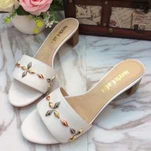Louis Vuitton Leather Studs 4cm Heel Sandal White 2017 (LG-7020622 )