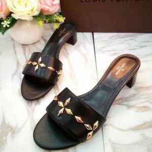 Louis Vuitton Leather Studs 4cm Heel Sandal Black 2017 (LG-7020623 )