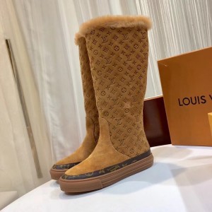 Louis Vuitton Velvety Suede Snowball Flat Half Boot Brown 2018 (GD1054-8110259 )