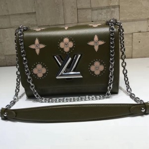 Louis Vuitton Studded Monogram Flowers Twist MM Bag Army Green Cruise 2019 (HTM-8111211 )