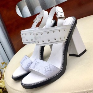 Louis Vuitton Passenger High Heel Studs Slingback Sandals White 2019 (1050-9061813 )
