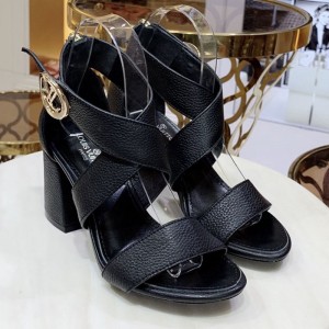 Louis Vuitton Horizon Calfskin Cross-Over Straps LV Circle Heel Sandals Black 2019 (1050-9061823 )