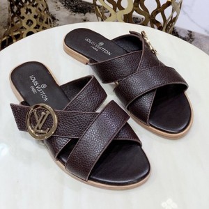 Louis Vuitton Horizon Calfskin LV Circle Flat Mule Sandals Purplish Red 2019 (1050-9061829 )