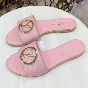 Louis Vuitton Lock It LV Circle Calfskin Flat Slide Sandals Pink 2019 (1050-9061834 )