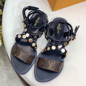 Louis Vuitton Flat Passenger Studs Cross Sandals 1A4VOW Black 2019 (1050-9051539 )