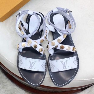 Louis Vuitton Flat Passenger Studs Cross Sandals 1A4VOW White 2019 (1050-9051541 )