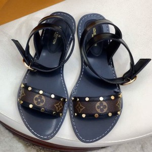 Louis Vuitton Flat Passenger Studs Front Strap Sandals Black 2019 (1050-9051542 )