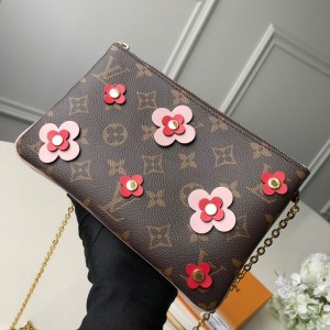 Louis Vuitton Blooming Flowers Pochette Double Zip Chain Wallet in Monogram Canvas M63905 Pink 2019 (KD-9031435 )