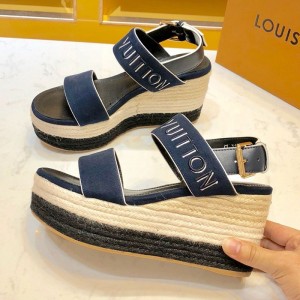 Louis Vuitton Blue Fabric Wedge Espadrilles Sandals 2019 (1054-9051559 )