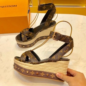 Louis Vuitton Monogram Canvas Wedge Espadrilles Sandals 2019 (1054-9051561 )