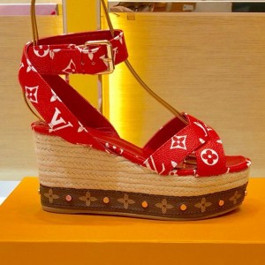 Louis Vuitton Monogram Wedge Espadrilles Sandals Red 2019 (1054-9051562 )
