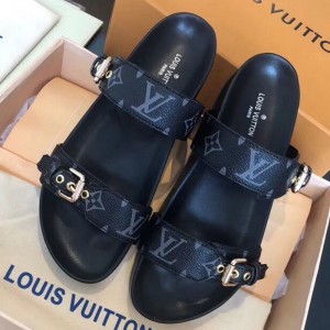 Louis Vuitton Bom Black Monogram Canvas Flat Sandals 1A4WJK  2019 (CSBL-9070442 )