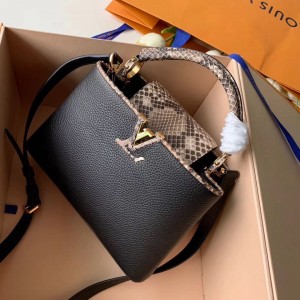 Louis Vuitton Capucines BB Python Top Handle Bag N95509 Black/Grey 2019 (FANG-9031823 )